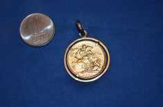 PANDANTIV AUR - Moneda Aur 22K - Sovereign 1893 + rama - Vintage - 10.6g. ! foto