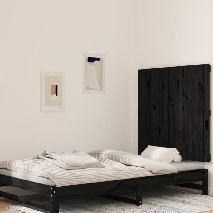 Gossi tablie de pat pentru perete, negru, 95,5x3x90cm, lemn masiv pin