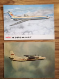 Lot 2 Carti Postale Aeroflot, URSS, aviatie, comunism, avioane, trafic aerian, Necirculata, Fotografie