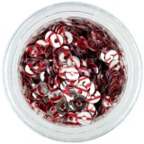 Decoraţiuni pentru unghii - paiete &icirc;n formă de disc, argintii cu dungi roşii, INGINAILS