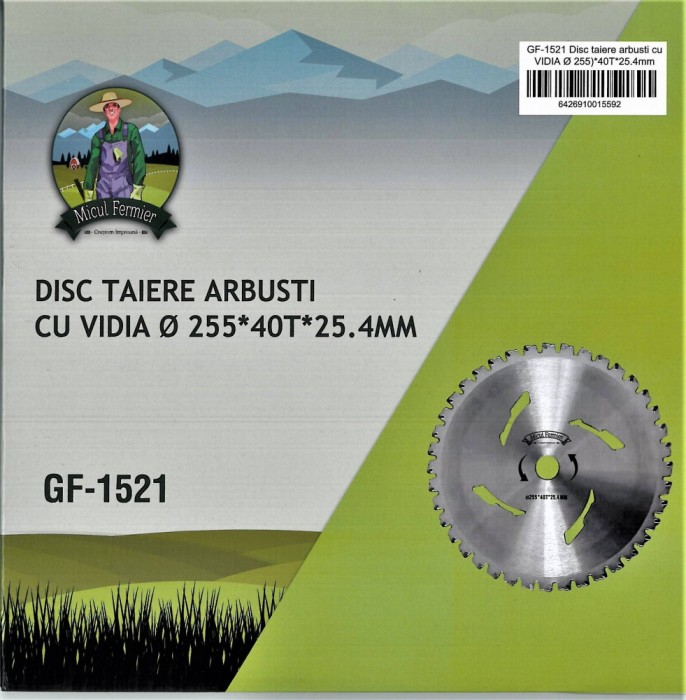 Disc motocoasa trimmer taiere arbusti cu 40 dinti intariti cu vidia 255x25,4mm GF-1521