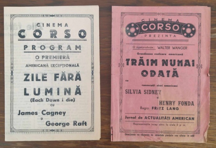 ROMANIA 1945-1946 lot 2 programe de cinema Corso Sibiu filme americane