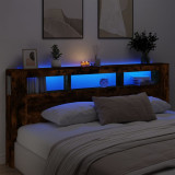 Tablie de pat cu LED, stejar fumuriu, 220x18,5x103,5 cm, lemn GartenMobel Dekor, vidaXL