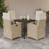 Set mobilier gradina vidaXL 5 piese, poliratan bej, cu perne, masa sticla, scaune rabatabile, huse lavabile, exterior terasa