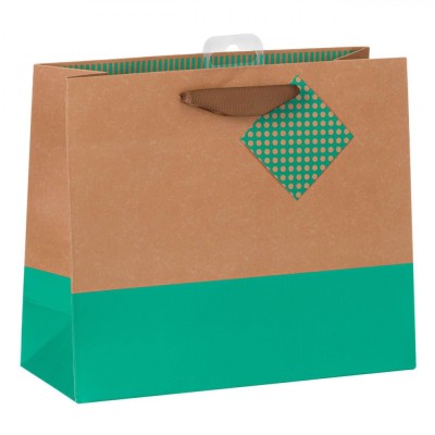Pungă Cadou, Model Bicolor, Culori Verde Marin și Bej, Dimensiuni 25.5x10x21.5 cm, M&amp;acirc;nere Textile Maro foto