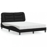 VidaXL Pat cu saltea, Hvar, negru, 140x190 cm, piele ecologică 3208717