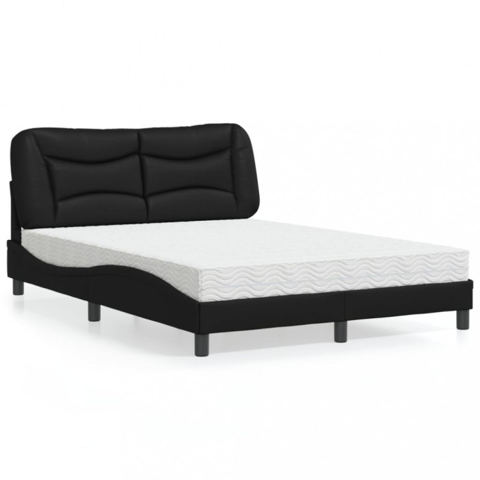 vidaXL Pat cu saltea, Hvar, negru, 140x190 cm, piele ecologică 3208717