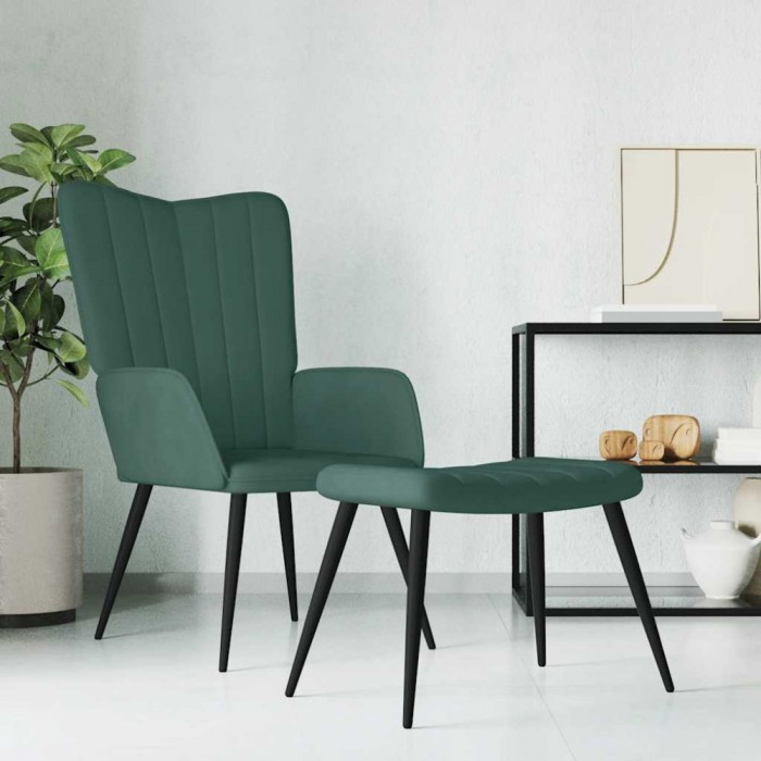 vidaXL Scaun de relaxare cu taburet, verde &icirc;nchis, catifea 327690
