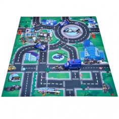 Covor de joaca pentru copii cu vehicule de politie 80x70cm foto