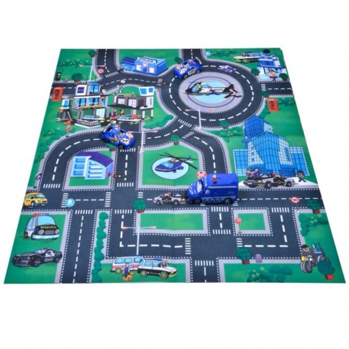 Covor de joaca pentru copii cu vehicule de politie 80x70cm