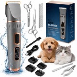Cumpara ieftin Masina de Tuns Animale, LED, Rezistenta la Apa, 4 Gratare 3-12mm, Baterie 3200mAh, pentru Caini si Pisici, Gri