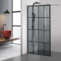 Paravan dus walk-in Aqua Roy Black, model Rank negru, sticla 8 mm gri, securizata, anticalcar, 70x195 cm