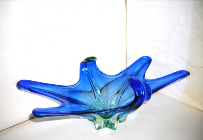 Murano: Fructiera mare centerpiece, cristal sommerso 3 straturi, suflata manual