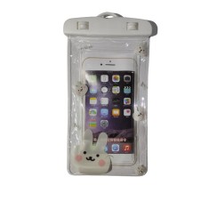Husa subacvatica kids waterproof flippy, snowproof, universala, cu snur, pentru telefon sau documente, bunny, alb