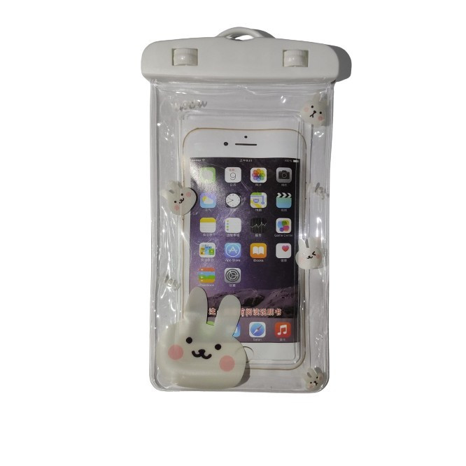 Husa subacvatica kids waterproof flippy, snowproof, universala, cu snur, pentru telefon sau documente, bunny, alb