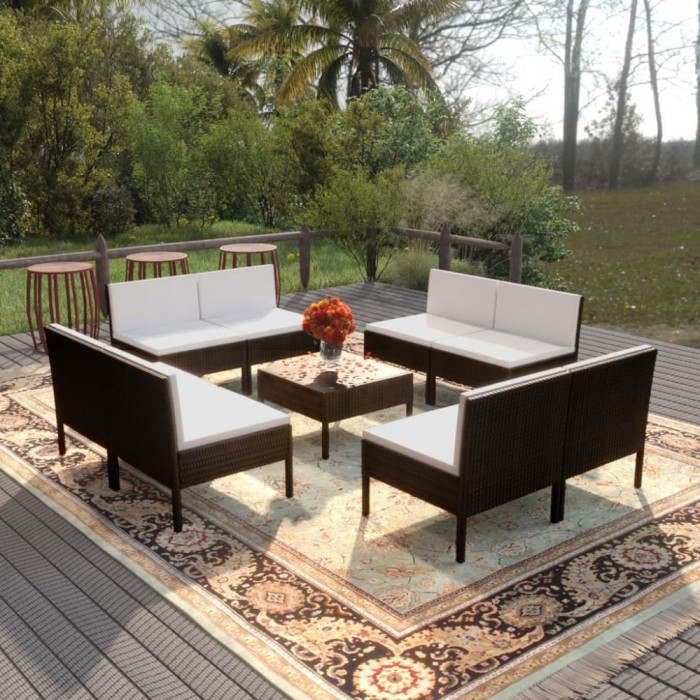 Set mobilier de gradina cu perne, 9 piese, negru, poliratan GartenMobel Dekor