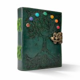 Agenda Jurnal din piele naturala cu pagini tip pergament si inchidere metalica - Copacul vietii 7 chakre