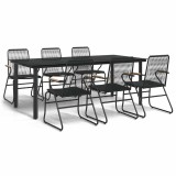 Set mobilier de gradina, 7 piese, negru, ratan PVC