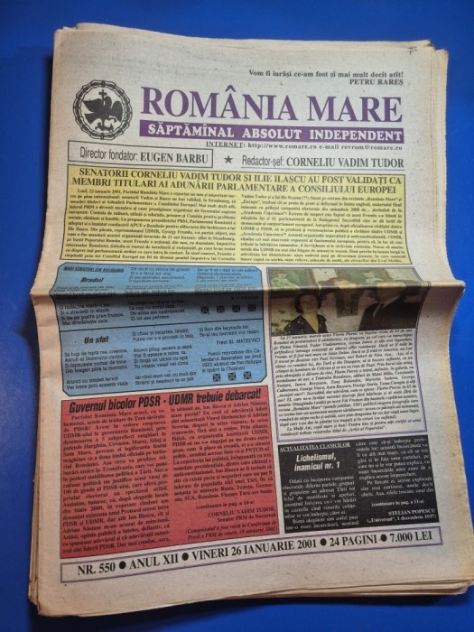 ziarul romania mare 26 ianuarie 2001 - redactor sef corneliu vadim tudor