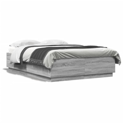 Gossi cadru de pat cu lumini led gri sonoma 120x200 cm lemn prelucrat foto