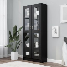 Dulap cu vitrină, negru, 82,5 x 30,5 x 185,5 cm, lemn prelucrat