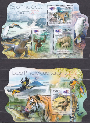 DB1 Fauna Africa Centrala Tigru Varan Elefant Papagali MS + SS MNH foto