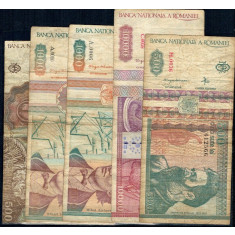 Romania - Lot 5 bancnote uzate, anii &#039;90