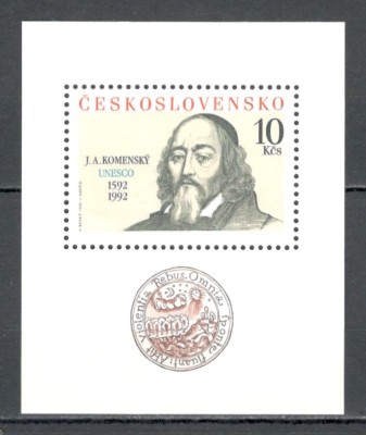 Cehoslovacia.1992 400 ani nastere J.A.Komensky:invatat-Bl. XC.608 foto