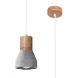 Lampă Suspendată Qubic Lemn Gri/Natural Beton 1 Bec Rotundă Modernă De Interior