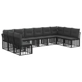 vidaXL Set de canapele de exterior cu pernă 10 pcs Negru Poliester 3437541