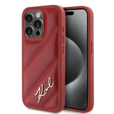 Husa pentru iPhone 15 Pro Max - Karl Lagerfeld Diagonal Quilted Script (KLHCP15XPQDSMGR) - Red foto