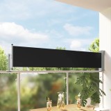 Copertină Laterală Retractabilă Terasă vidaXL Negru 60 x 300 cm, Paravan V&acirc;nt, Protecție Solară, Balcon, Curte