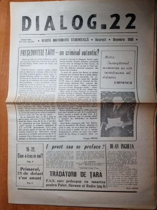 ziarul dialog.22 decembrie 1990-presedintele tarii-un criminal autentic ?