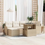vidaXL Set de canapele pentru grădină cu pernă 7 pcs Bej Rattan poli 3348497