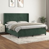 VidaXL Pat box spring cu saltea, verde &icirc;nchis, 160x200 cm, catifea