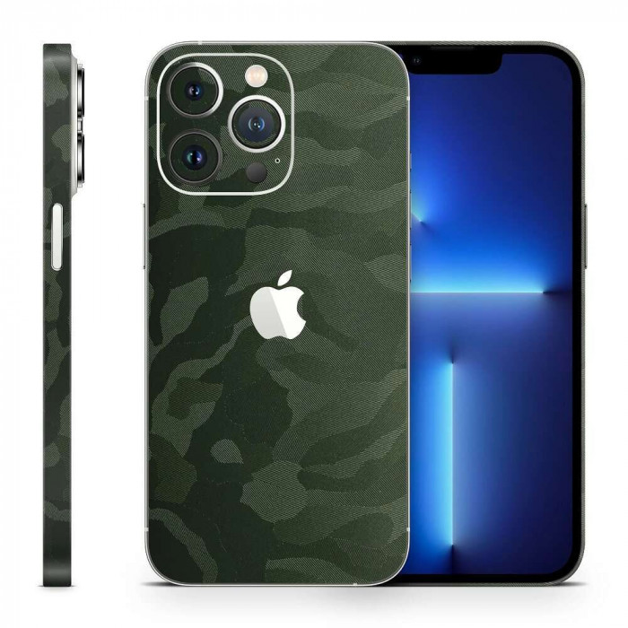 Set Folii Skin Acoperire 360 Compatibile cu Apple iPhone 15 Pro Max - ApcGsm Wraps Skin Camo Shadow Green