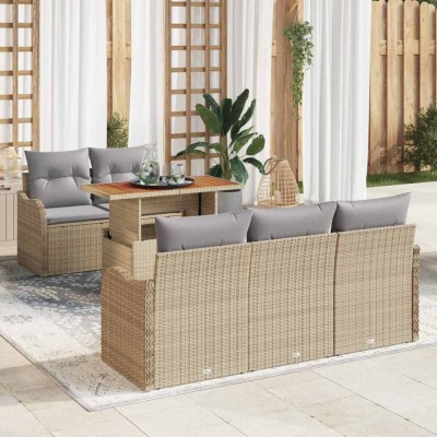 Set de canapele pentru grădină Manual 6 pcs bej și gri deschis foto