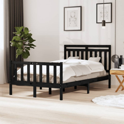 vidaXL Cadru de pat mic dublu, negru, 120x190 cm, lemn masiv foto