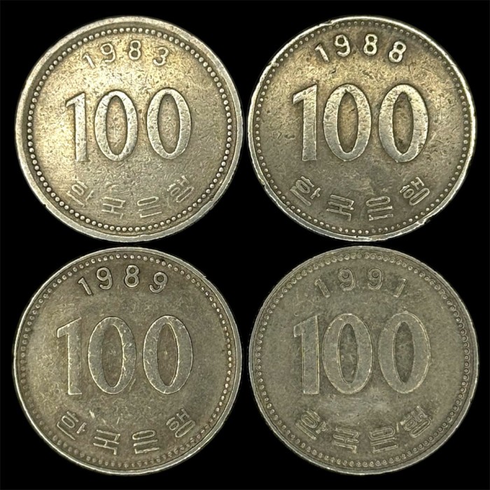 Coreea de Sud , lot 2 - 4 x 100 Won 1983 , 1988 , 1989 , 1991