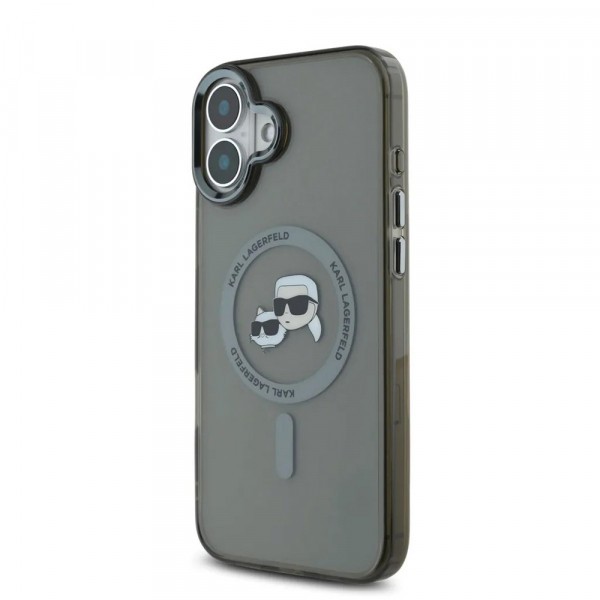 Husa MagSafe pentru Apple iPhone 16, Karl Lagerfeld, IML Metal Karl &amp; Choupette&#039;s Heads, Neagra