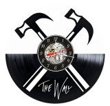 Ceas de perete decorativ realizat din disc de vinil, Model Pink Floyd The Wall, Ciocane Incrucisate, Cadran Skeleton, Negru Premium, 30 cm