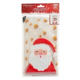 Pungi din Plastic pentru Dulciuri de Craciun cu Imprimeu Mos Craciun Stele 14x24cm - 25buc