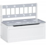 ZONEKIZ Cufar jucarii moderna 2 in 1, scaun pentru copii lada depozitare jucarii, MDF si lemn de pin, 60x30x50 cm, alb si gri | Aosom Romania