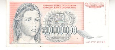 B11 38 - Bancnota foarte veche - Fosta Jugoslavia - 50000000 dinarI - 1993 foto