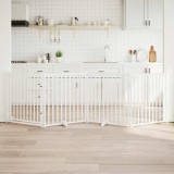 vidaXL Poartă c&acirc;ini pliabilă cu ușă 4 panouri, alb, 320 cm, lemn brad
