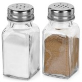 Set solnita si pipernita din sticla groasa, 80 ml, 2 piese cu capace metalice