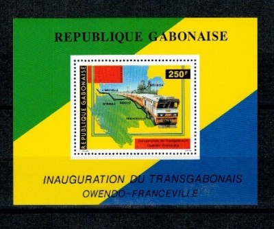 Gabon 1986 - Cai ferate, trenuri, colita neuzata foto
