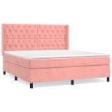 Cumpara ieftin Pat box spring cu saltea, roz, 160x200 cm, catifea