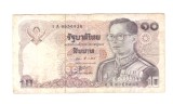 Bancnota Thailanda 10 baht 1980, semnatura SS si KS, circulata, stare relativ buna
