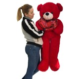 Urs de plus rosu 1.5m cu inima paiete, umplutura antialergica, cadou ideal